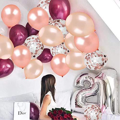 62 Pieces Rose Gold Burgundy Confetti Balloons Kit, 12 Inch Rose Gold Confetti Burgundy Rose Gold Latex Balloons - Decotree.co Online Shop