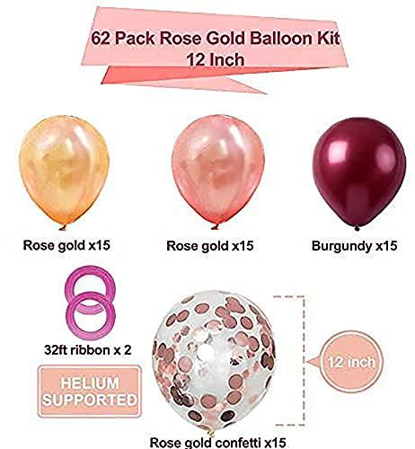 62 Pieces Rose Gold Burgundy Confetti Balloons Kit, 12 Inch Rose Gold Confetti Burgundy Rose Gold Latex Balloons - Decotree.co Online Shop