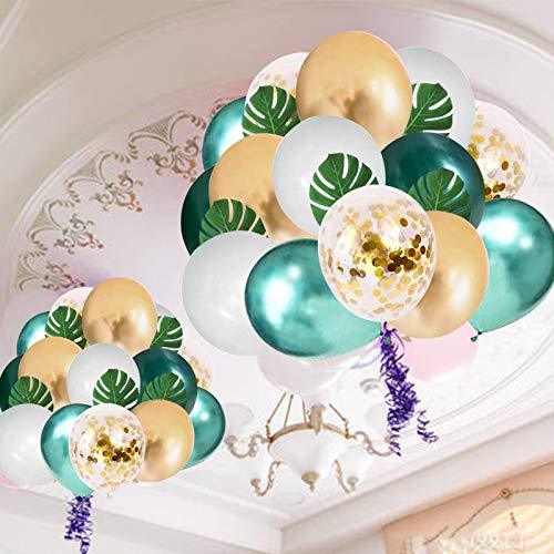 68 Pack Jungle Safari Baby Shower Balloons, 12 Inches Green White Gold Confetti Balloons with 12pcs Palm Leaves - Decotree.co Online Shop