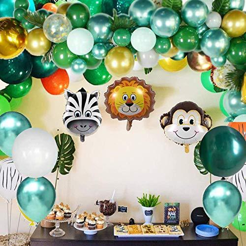 68 Pack Jungle Safari Baby Shower Balloons, 12 Inches Green White Gold Confetti Balloons with 12pcs Palm Leaves - Decotree.co Online Shop