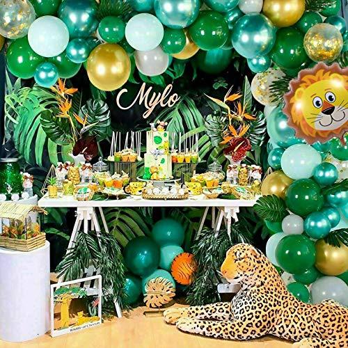 68 Pack Jungle Safari Baby Shower Balloons, 12 Inches Green White Gold Confetti Balloons with 12pcs Palm Leaves - Decotree.co Online Shop