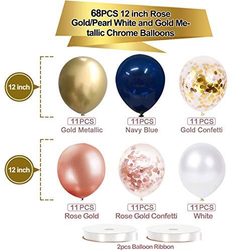 68 Pack Navy Blue Rose Gold Confetti Latex Balloons, 12 inch Birthday Balloons with 65 Feet balloon - Decotree.co Online Shop