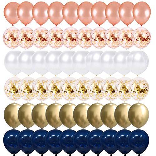 68 Pack Navy Blue Rose Gold Confetti Latex Balloons, 12 inch Birthday Balloons with 65 Feet balloon - Decotree.co Online Shop