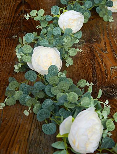 6ft 5pcs Artificial Rose Vine Decorations Hanging Eucalyptus Garland with Champagne Rose for Wedding Arch - Decotree.co Online Shop