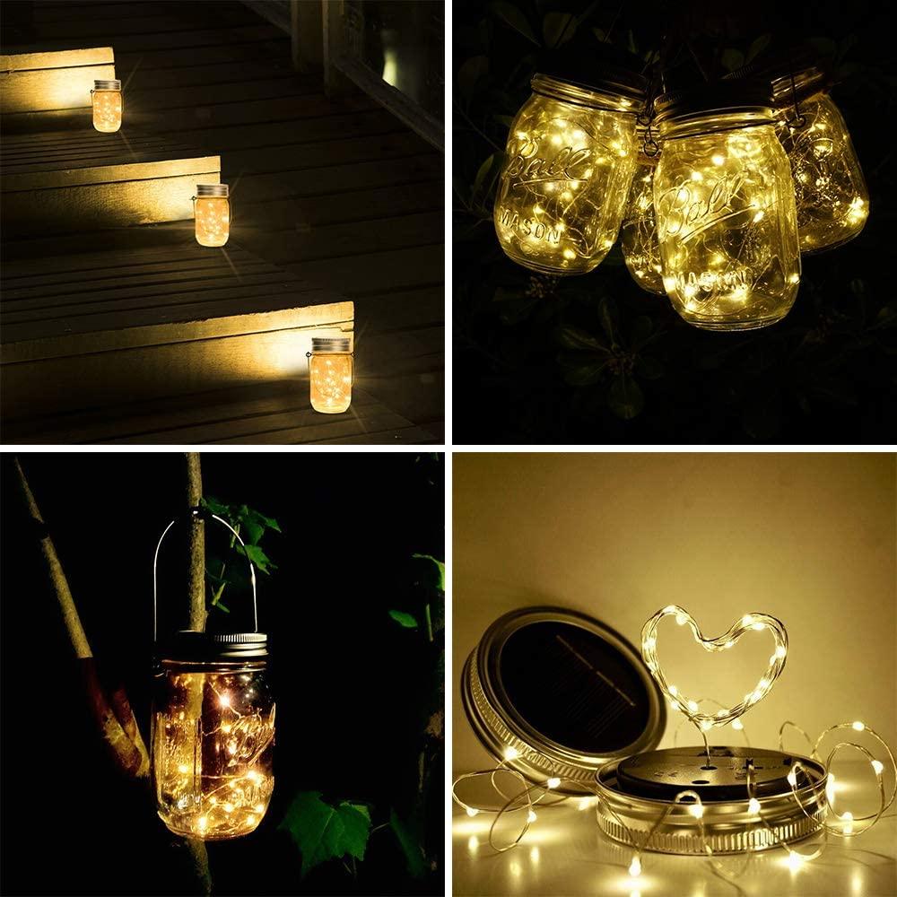 6pcs Solar Mason Jar Lights , 20 LED Waterproof Fairy Firefly Jar Lids String Lights with Hangers - Decotree.co Online Shop
