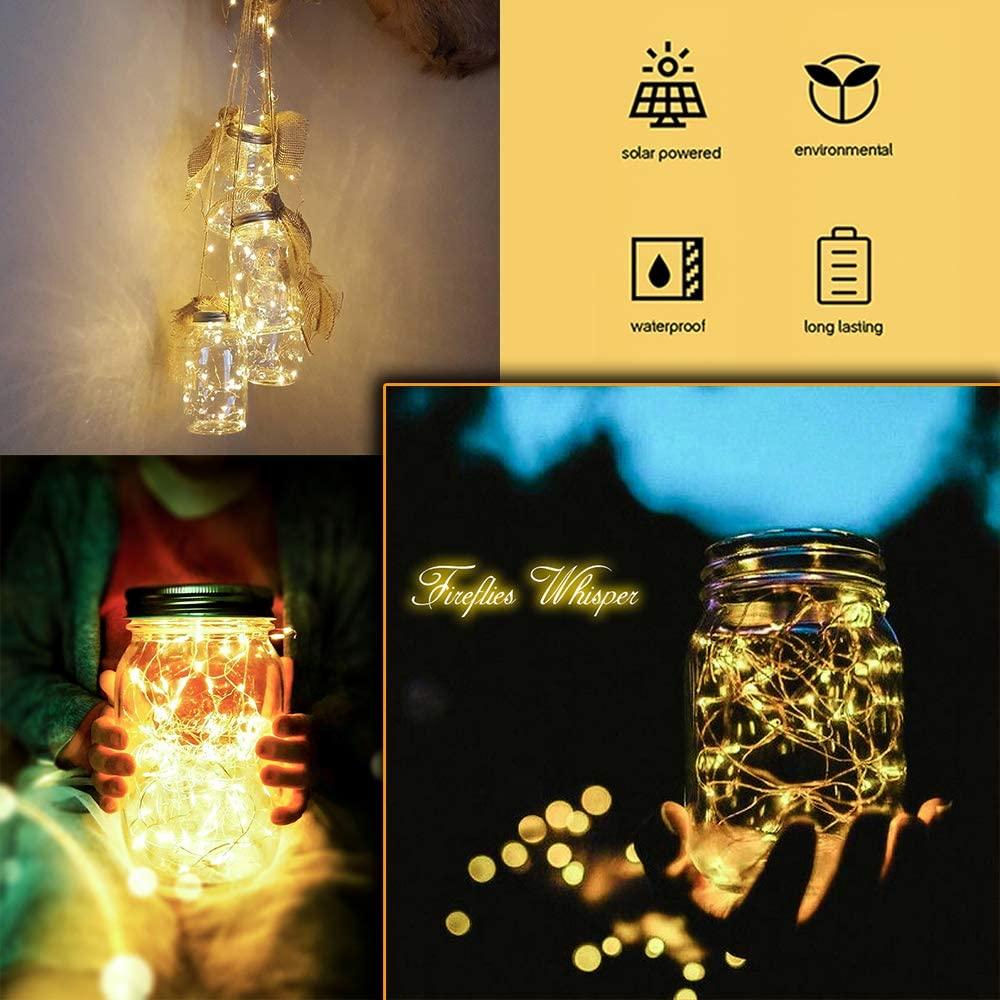 6pcs Solar Mason Jar Lights , 20 LED Waterproof Fairy Firefly Jar Lids String Lights with Hangers - Decotree.co Online Shop