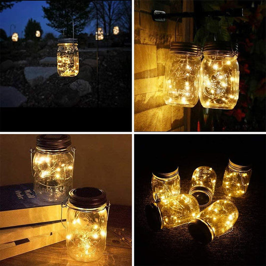 6pcs Solar Mason Jar Lights , 20 LED Waterproof Fairy Firefly Jar Lids String Lights with Hangers - Decotree.co Online Shop