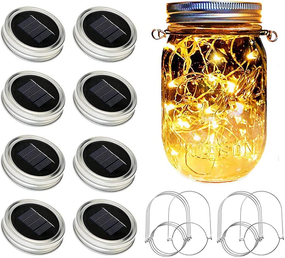 6pcs Solar Mason Jar Lights , 20 LED Waterproof Fairy Firefly Jar Lids String Lights with Hangers - Decotree.co Online Shop