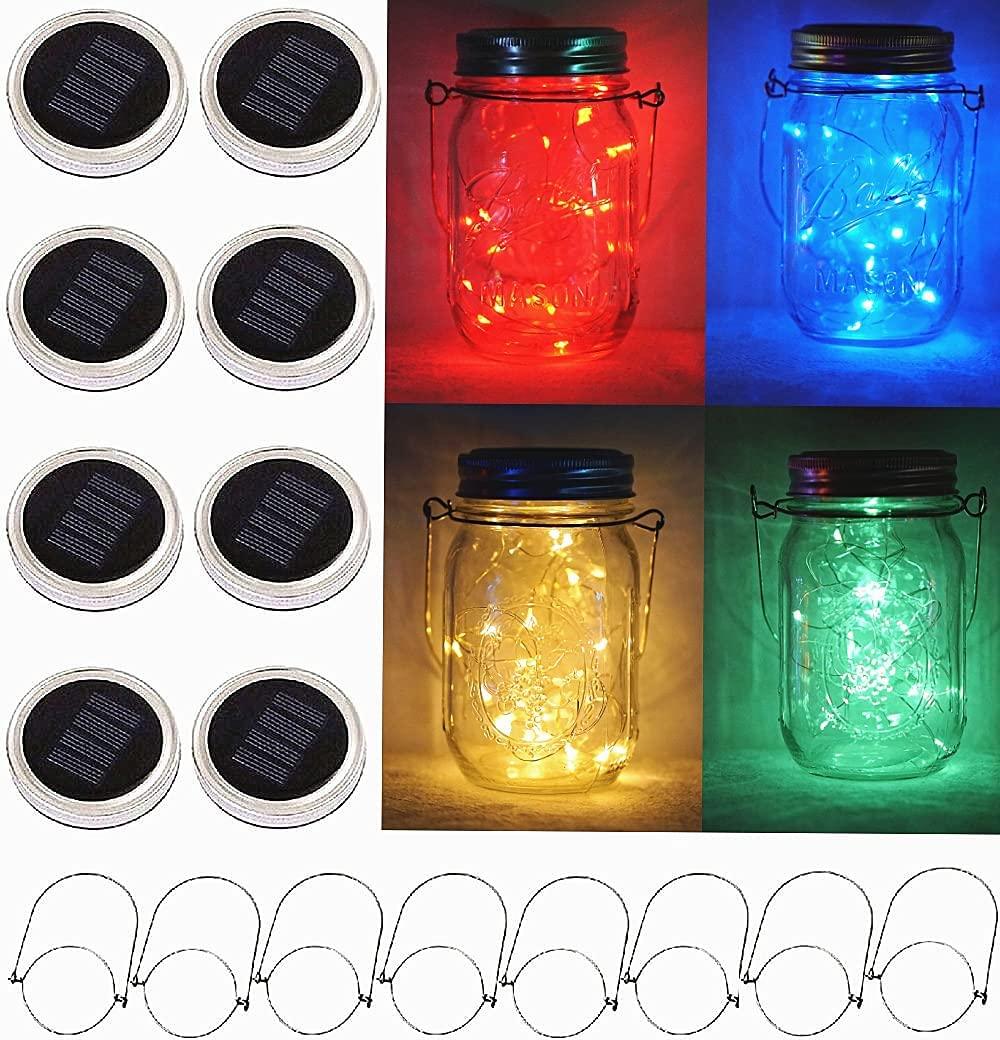 6pcs Solar Mason Jar Lights , 20 LED Waterproof Fairy Firefly Jar Lids String Lights with Hangers - Decotree.co Online Shop