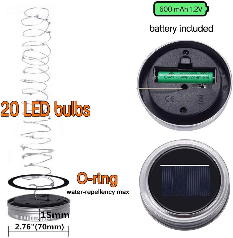 6pcs Solar Mason Jar Lights , 20 LED Waterproof Fairy Firefly Jar Lids String Lights with Hangers - Decotree.co Online Shop