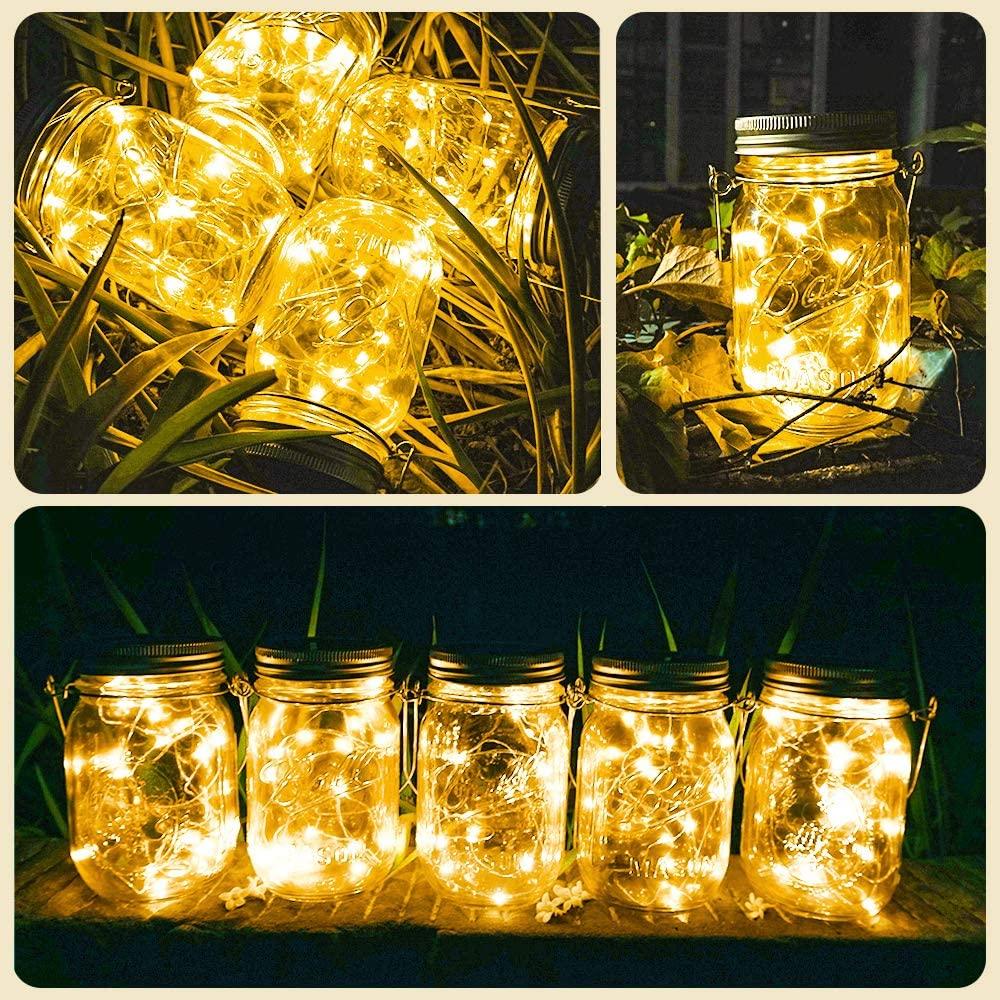 6pcs Solar Mason Jar Lights , 20 LED Waterproof Fairy Firefly Jar Lids String Lights with Hangers - Decotree.co Online Shop