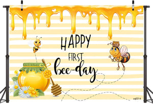Happy 1st Bee-Day Backdrop Honey Bumble Bee Theme Baby Shower Party Decorations - Decotree.co Online Shop
