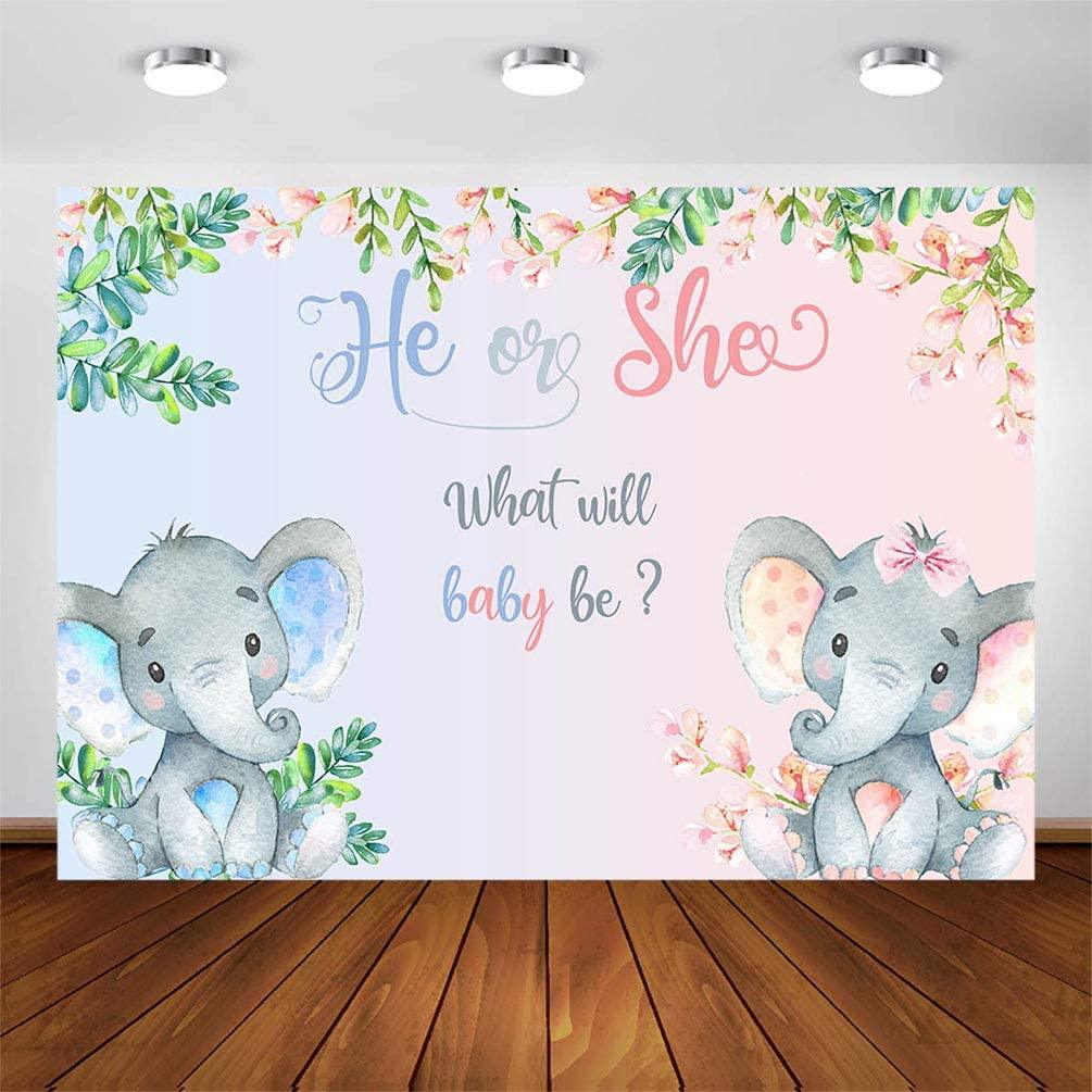 Elephant Gender Reveal Backdrop Pink or Blue Flowers Baby Shower Photography Background - Decotree.co Online Shop