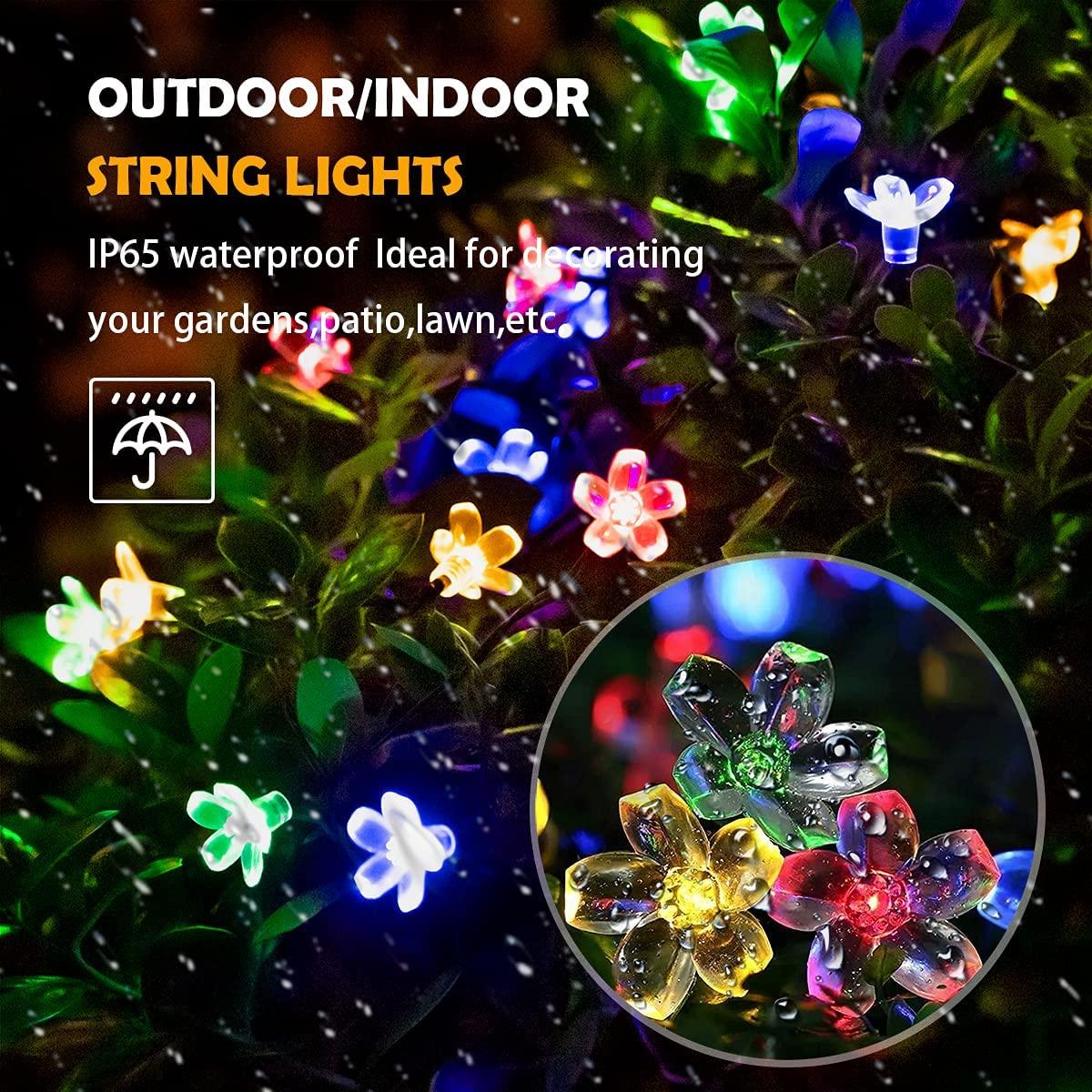 Solar String Flower Lights Outdoor Waterproof 50 LED Fairy Light Decorations for Garden Fence Patio Yard Christmas Tree - Decotree.co Online Shop