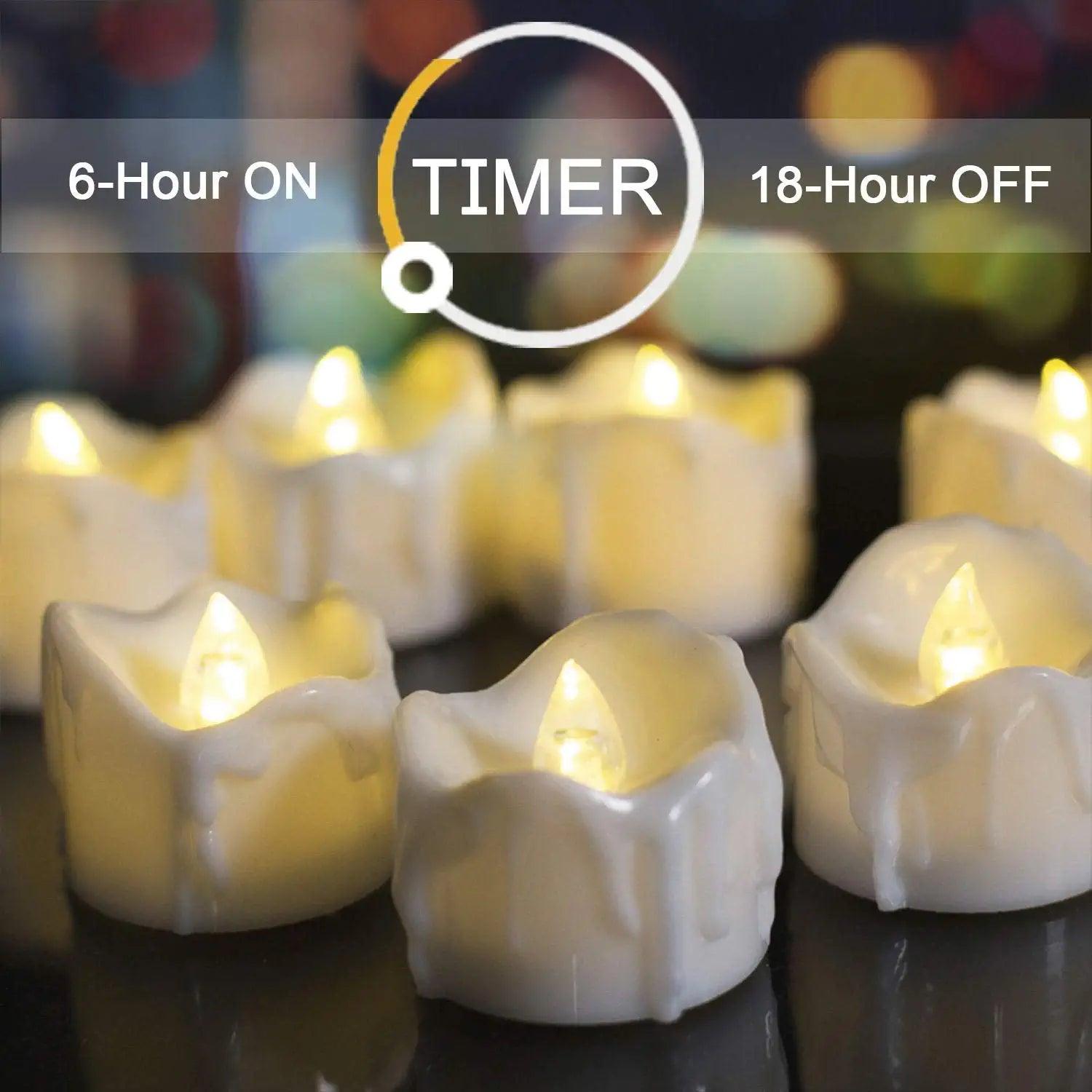 Timer Tea Lights, Flameless Flickering Auto Tea Lights Battery Operated Long-Lasting, Pack of 12 - Decotree.co Online Shop
