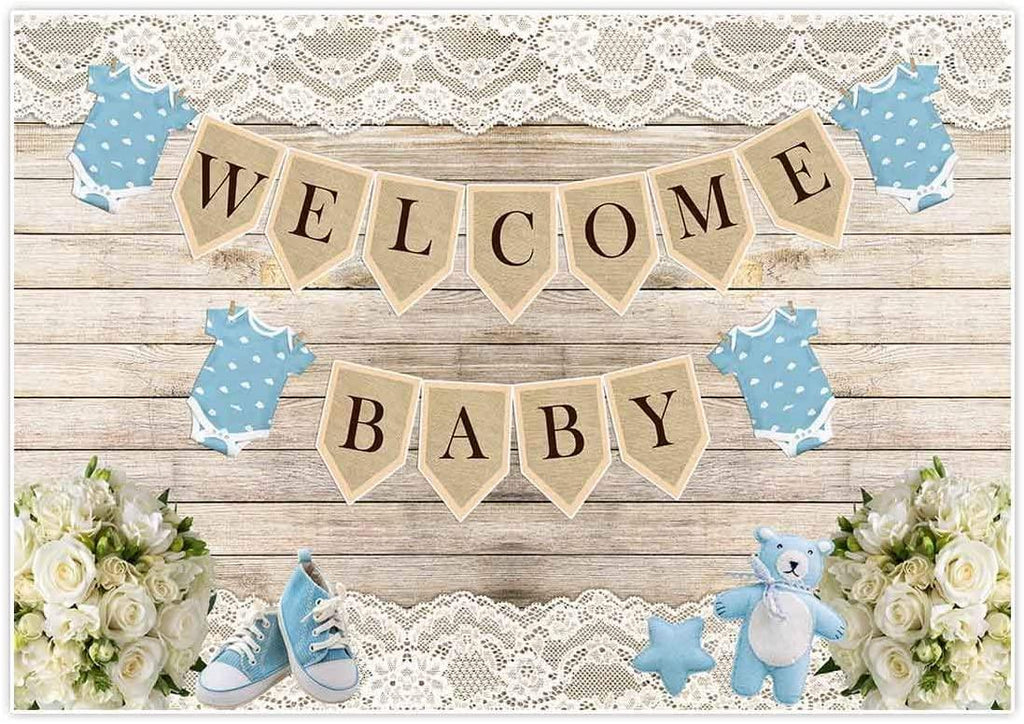 Rustic Welcome Baby Backdrop Background for boy Boys Birthday Photo Shoot Booth - Decotree.co Online Shop