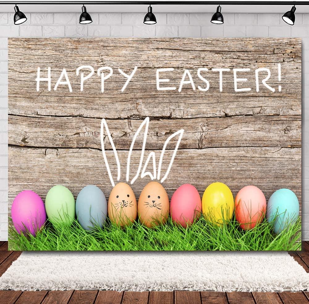 Spring Happy Easter Theme Photography Backdrop Easter Backdrop Easter Eggs Grass Plank Backdrop - Decotree.co Online Shop