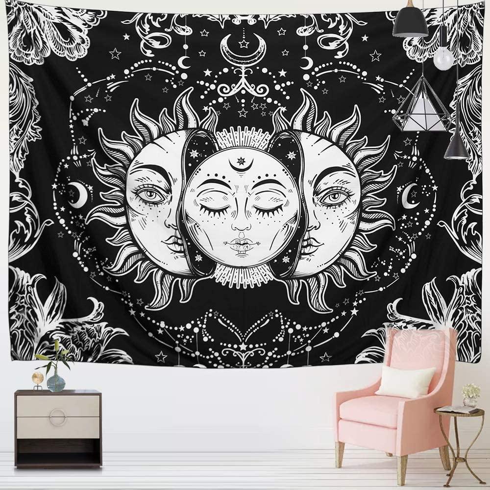 Sun and Moon Tapestry, Sun with Stars Psychedelic Popular Mystic Wall Hanging Tapestry for bedroom - Decotree.co Online Shop