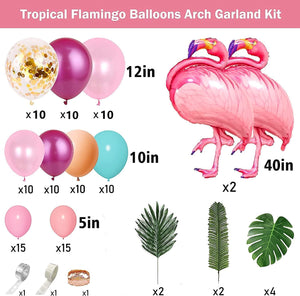 113pcs Flamingo Balloons Garland Kit, Pink Green Gold Confetti Balloons with Palm Leaves for Baby Shower Birthday - Decotree.co Online Shop