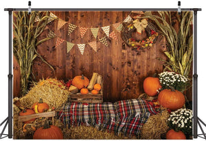 7x5FT Fall Thanksgiving Photo Backdrop Rustic Wood Board Barn Harvest Photography Background - Decotree.co Online Shop