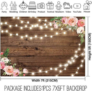 Fabric Rustic Floral Wooden Backdrop for Baby Shower Bridal Wedding Studio Photography - Decotree.co Online Shop