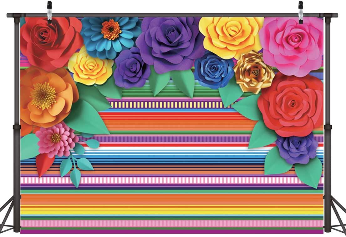 Mexican Fiesta Theme Party Colorful Striped Backdrop Fiesta Cinco De Mayo Paper Flowers Background - Decotree.co Online Shop