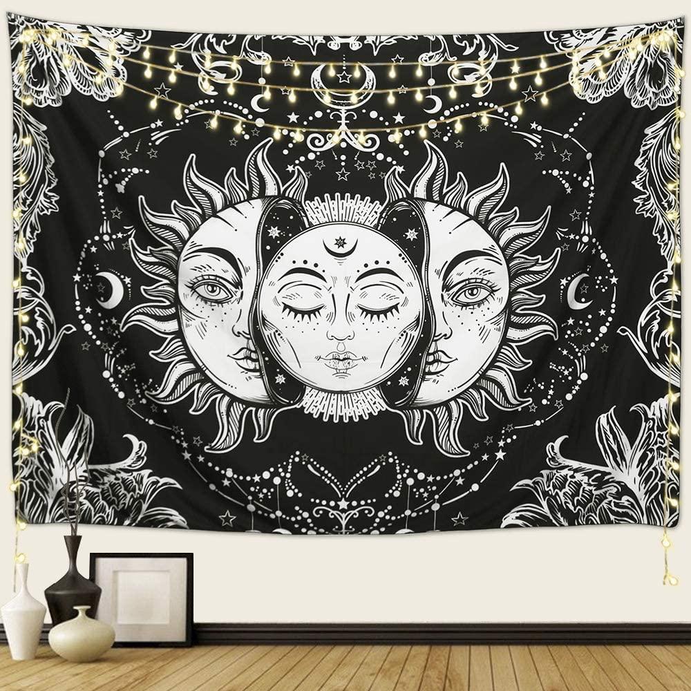Sun and Moon Tapestry, Sun with Stars Psychedelic Popular Mystic Wall Hanging Tapestry for bedroom - Decotree.co Online Shop