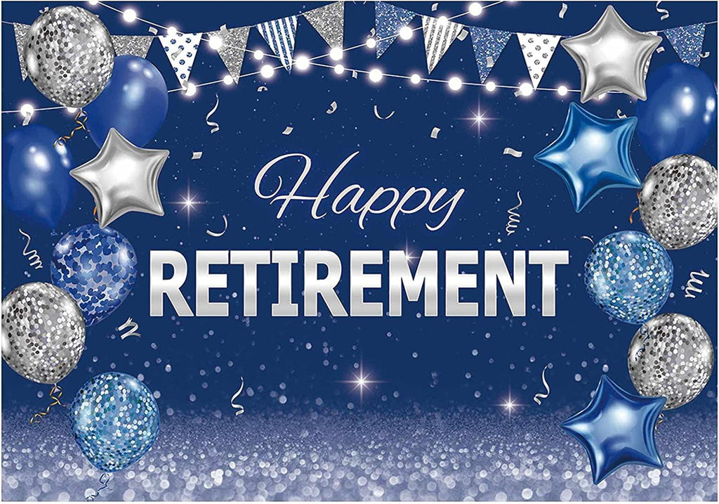 Happy Retirement Party Backdrop Blue and Silver Congrats Retire Photography Background - Decotree.co Online Shop