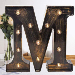 Golden Black Led Marquee Letter - Industrial, Vintage Style Light Up Alphabet Letter Sign for Cafe Wedding Birthday Party Christmas Lamp Home Bar Initials Decor - Decotree.co Online Shop