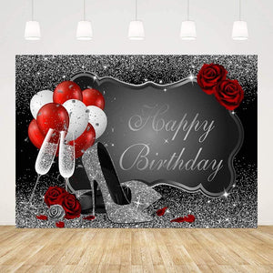 Glitter Silver Happy Birthday Party Decorations Backdrop for Women - Decotree.co Online Shop
