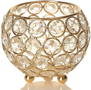 Gold Crystal Bowl Tea Light Candle Holders for Wedding Coffee Office Table Decorative Centerpieces - Decotree.co Online Shop