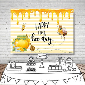 Happy 1st Bee-Day Backdrop Honey Bumble Bee Theme Baby Shower Party Decorations - Decotree.co Online Shop