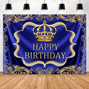 Royal Blue and Gold Happy Birthday Backdrop 7x5ft Little Baby Boy Prince King Crown Photography Background - Decotree.co Online Shop