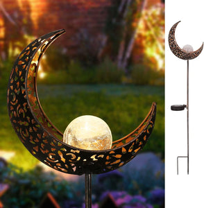 Garden Solar Lights Pathway Outdoor Moon Crackle Glass Globe Stake Metal Lights - Decotree.co Online Shop