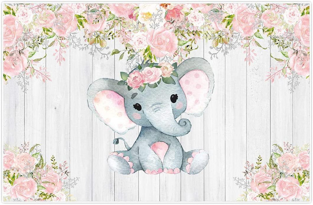 7x5ft Rustic White Wood Elephant Backdrop Supplies for Baby Shower Pink Floral It's a Girl Newborn Kids Birthday Party Decorations - Decotree.co Online Shop