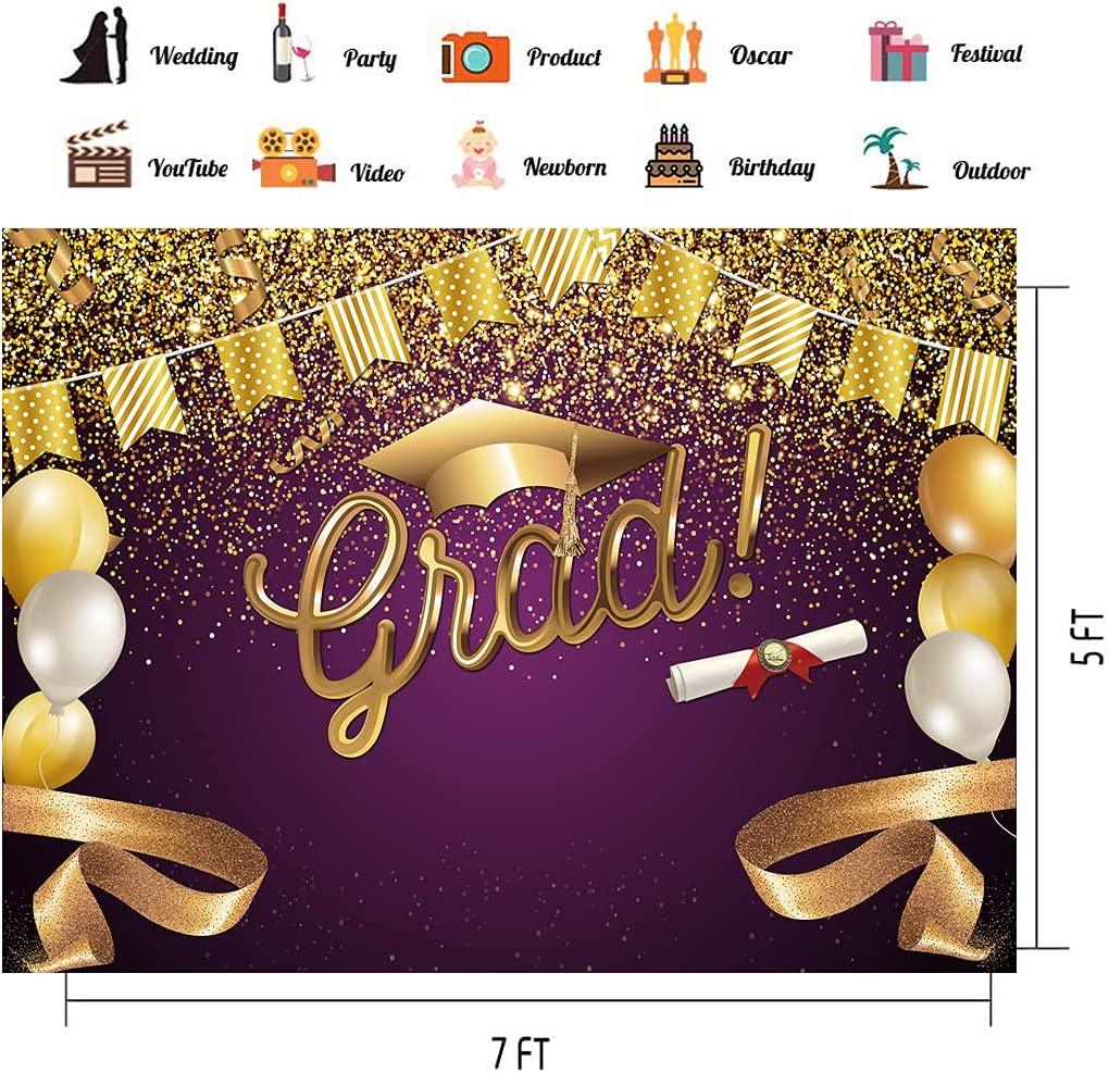 2023 Class Graduation Backdrop for Photography Gold and Purple Bachelor Cap Balloon Grad Congrats Party - Decotree.co Online Shop
