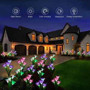 Outdoor Solar Lights, 4 Pack Solar Garden Lights with Bigger Lily Flowers, Waterproof 7 Color Changing Outdoor Lights - Decotree.co Online Shop