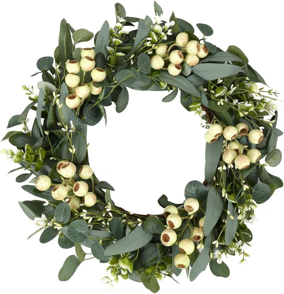 20inch Green Eucalyptus Wreath,Artificial Eucalyptus Leaves Wreath with Big Berries - Decotree.co Online Shop