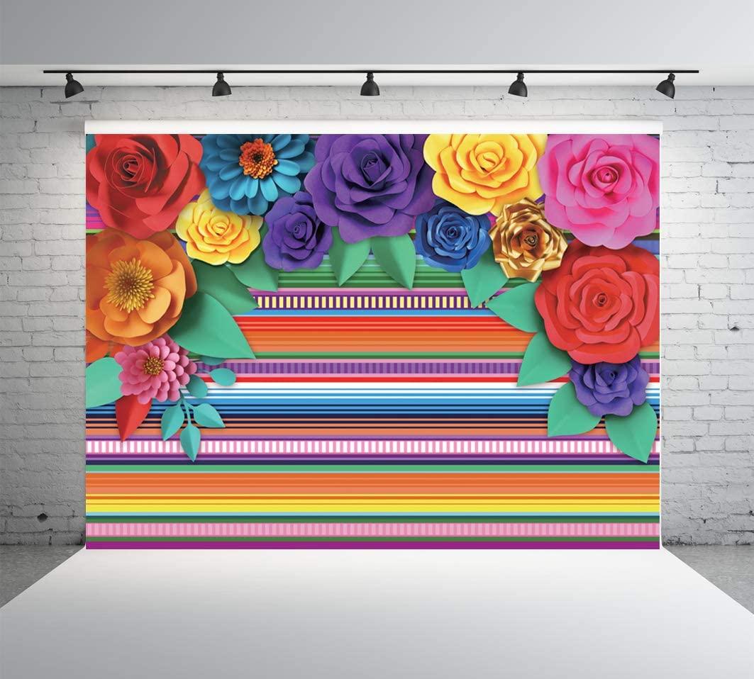 Mexican Fiesta Theme Party Colorful Striped Backdrop Fiesta Cinco De Mayo Paper Flowers Background - Decotree.co Online Shop