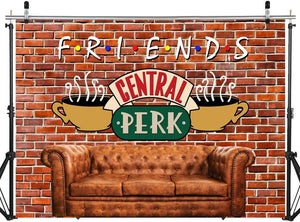 Friends Central Perk Theme Backdrop Red Brick Wall Retro Pub Sofa and Coffee for 80s 90s - Decotree.co Online Shop