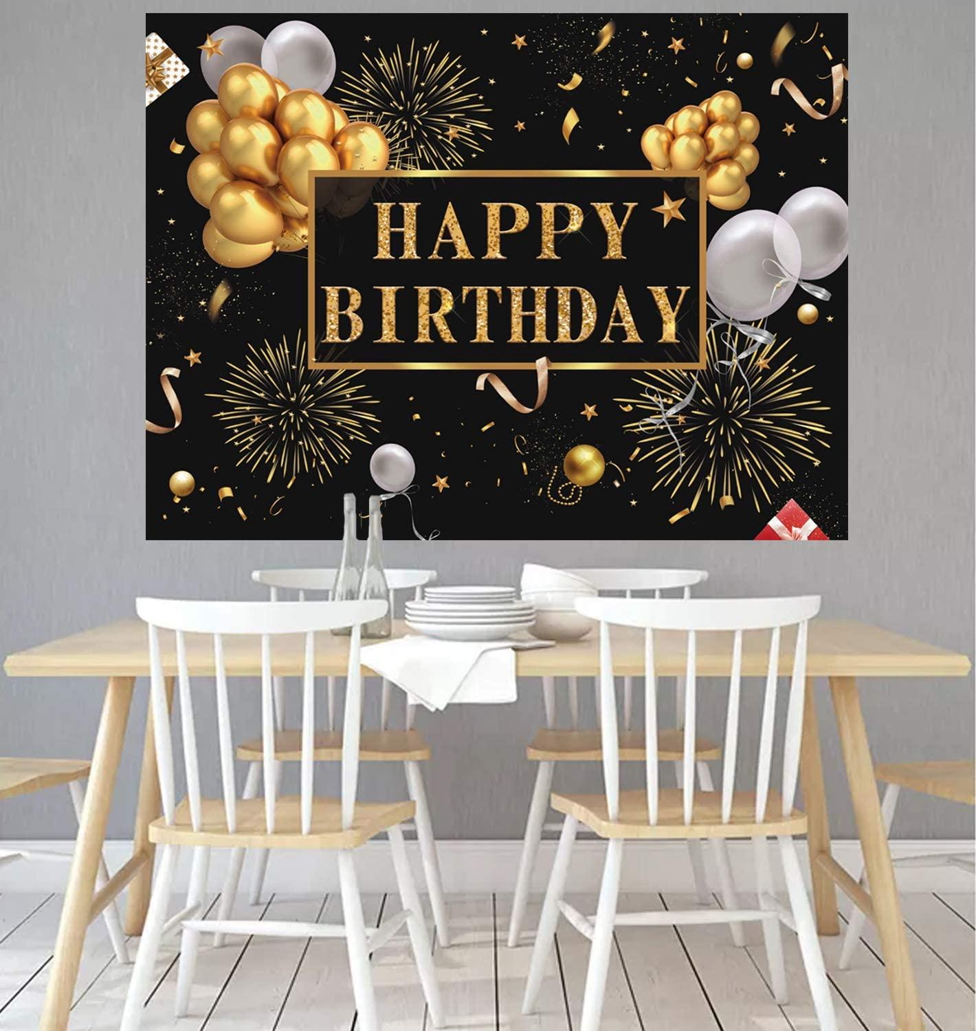 7x5ft Happy Birthday Backdrop Banner, Birthday Party Decor,Black Gold Poster Photo Booth Backdrop Background - Decotree.co Online Shop