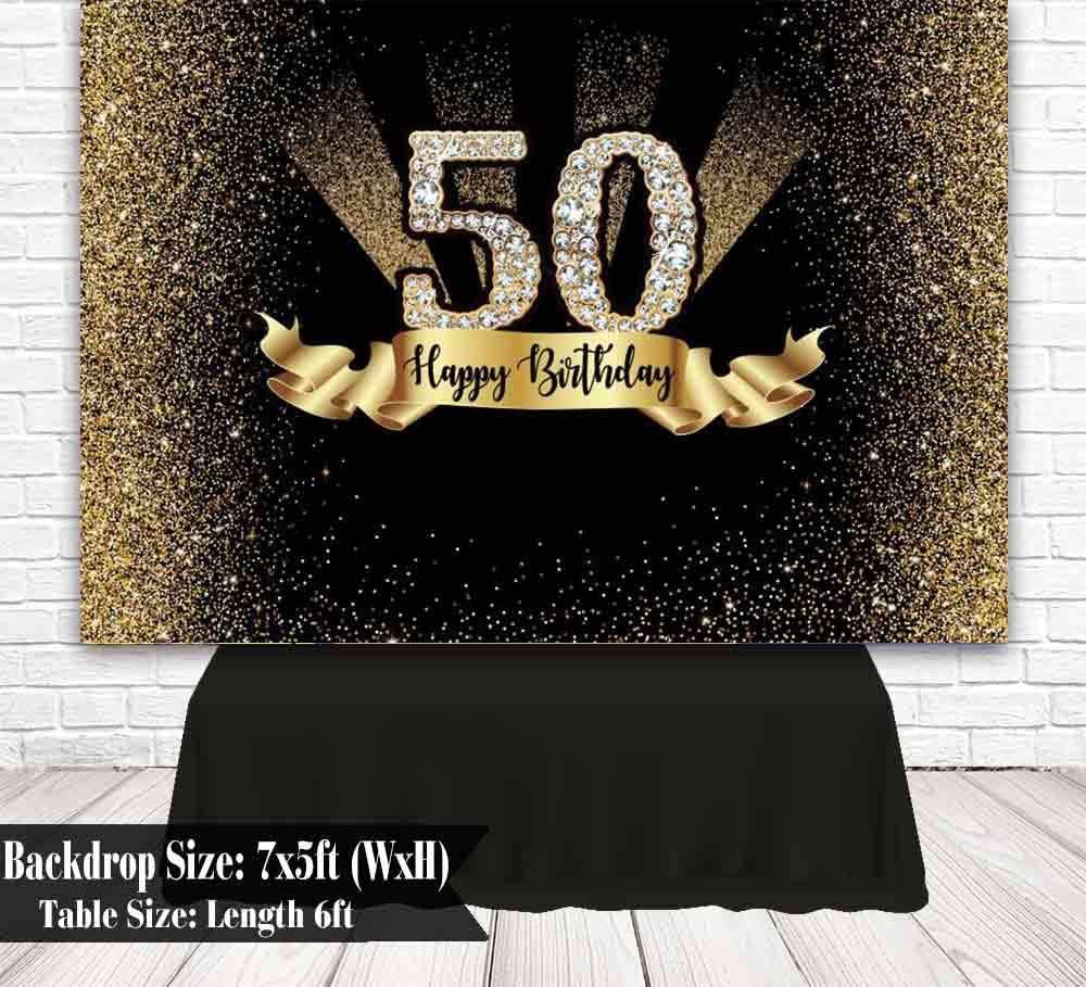 Gold and Black 50th Birthday Photography Backdrop Golden Glitter Diamonds Shiny Background - Decotree.co Online Shop