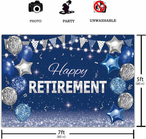 Happy Retirement Party Backdrop Blue and Silver Congrats Retire Photography Background - Decotree.co Online Shop