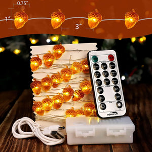 Christmas String Lights, Acorn 10ft Silver Wire 30 LED Battery Powered - Decotree.co Online Shop