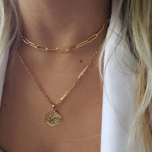 14K Gold Plated Paperclip Chain Necklace Simple Cute Hexagon Letter Pendant Initial Choker Necklace - Decotree.co Online Shop