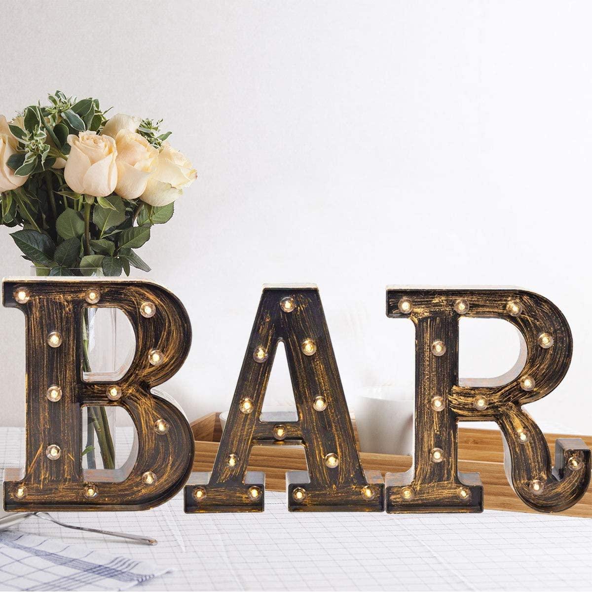 Golden Black Led Marquee Letter - Industrial, Vintage Style Light Up Alphabet Letter Sign for Cafe Wedding Birthday Party Christmas Lamp Home Bar Initials Decor - Decotree.co Online Shop