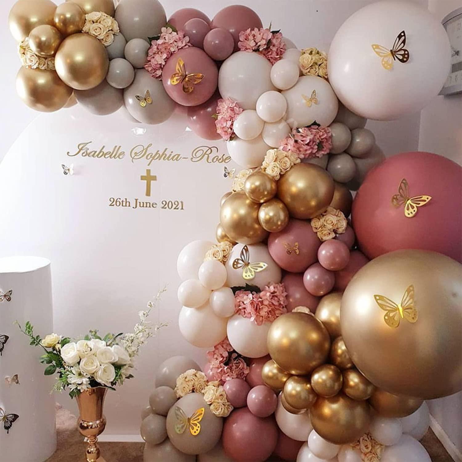 148PCS Rose and Pink Balloon Garland Arch Kit, Gold Chrome balloons Latex Balloons - Decotree.co Online Shop