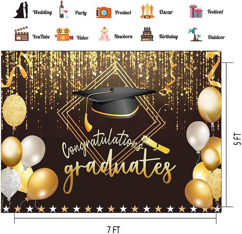 2023 Class Graduation Photography Backdrop Black and Gold Cap Balloon Grad Congrats Party Banner Background - Decotree.co Online Shop
