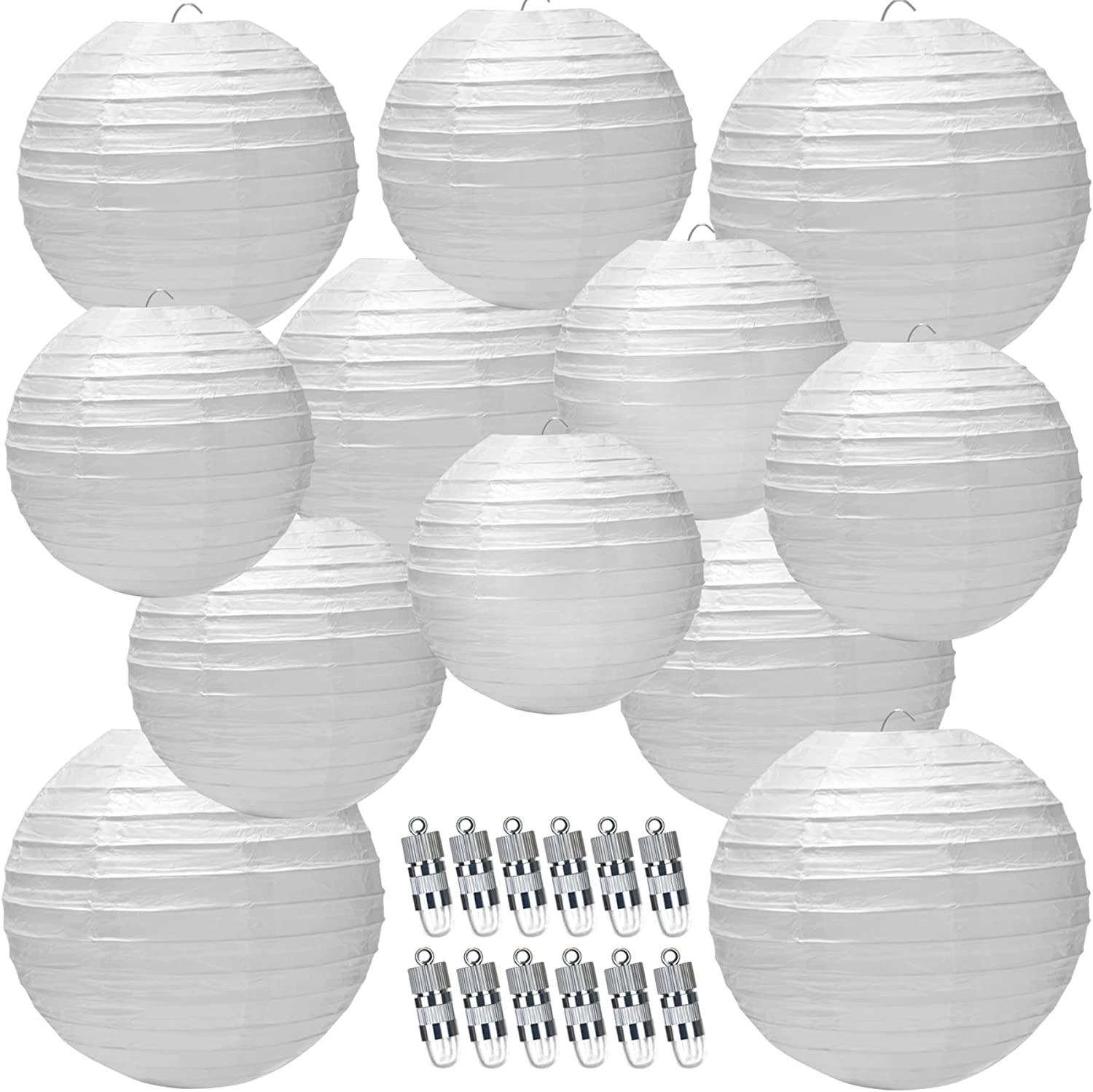 12 Packs LED Paper Lantern with Lights ,6" 8" 10" 12" Round Hanging Chinese/Japanese Ball Lantern for Wedding - Decotree.co Online Shop
