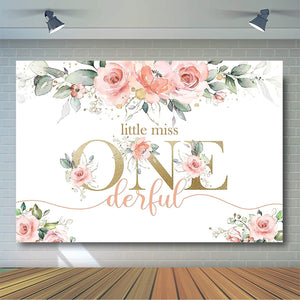 Blush Pink Floral 1st Birthday Party Backdrop for Girl Miss Onederful Party Photography Background - Decotree.co Online Shop